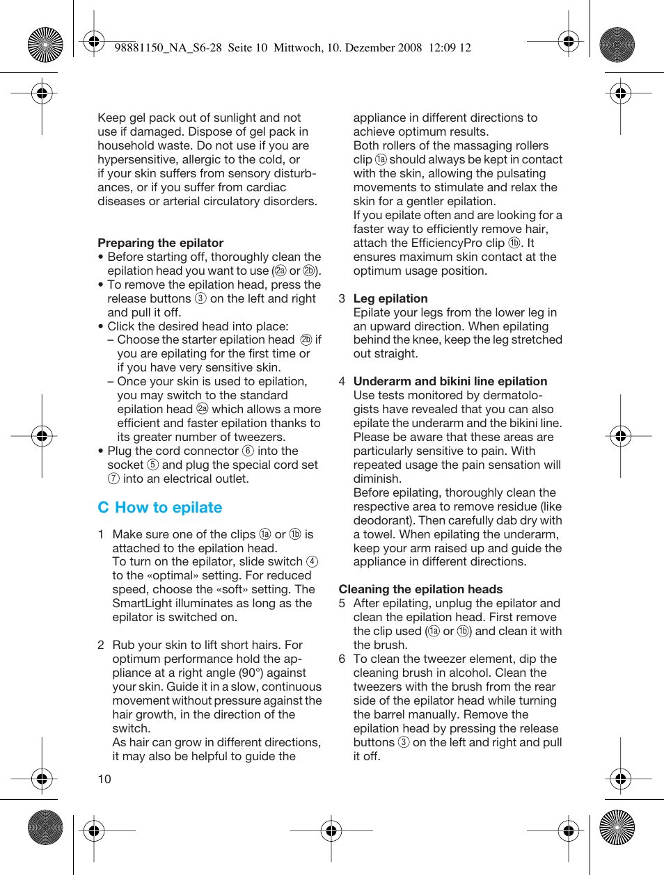 C how to epilate | Braun 5180 User Manual | Page 9 / 26