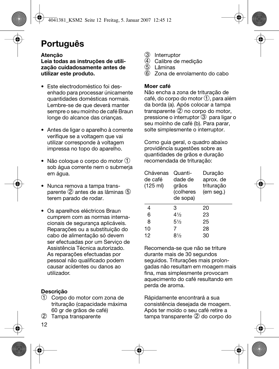 Português | Braun 4041 User Manual | Page 12 / 43