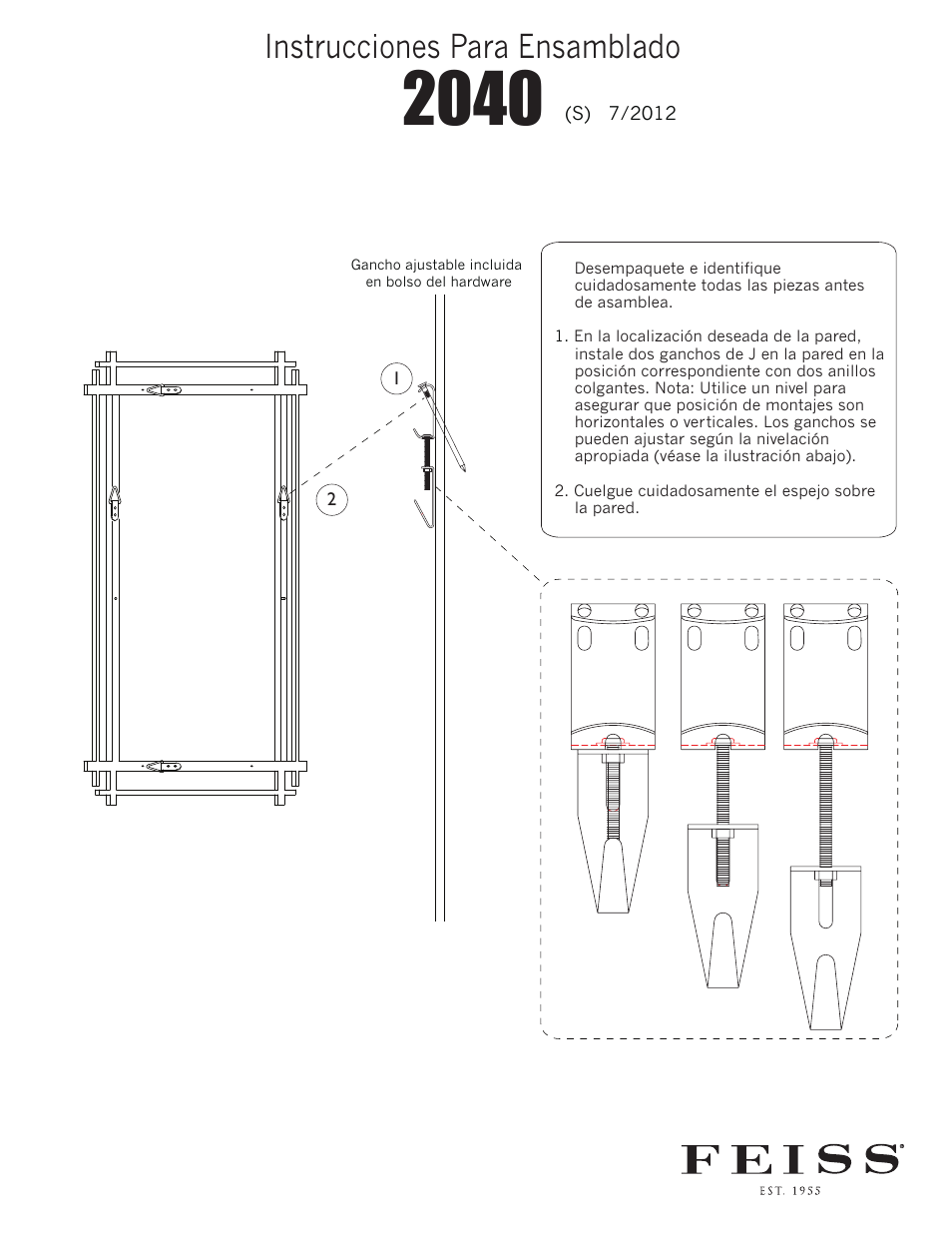 2040 (s), Instrucciones para ensamblado | Feiss Mirror Hanging v.2 (2040) User Manual | Page 3 / 3