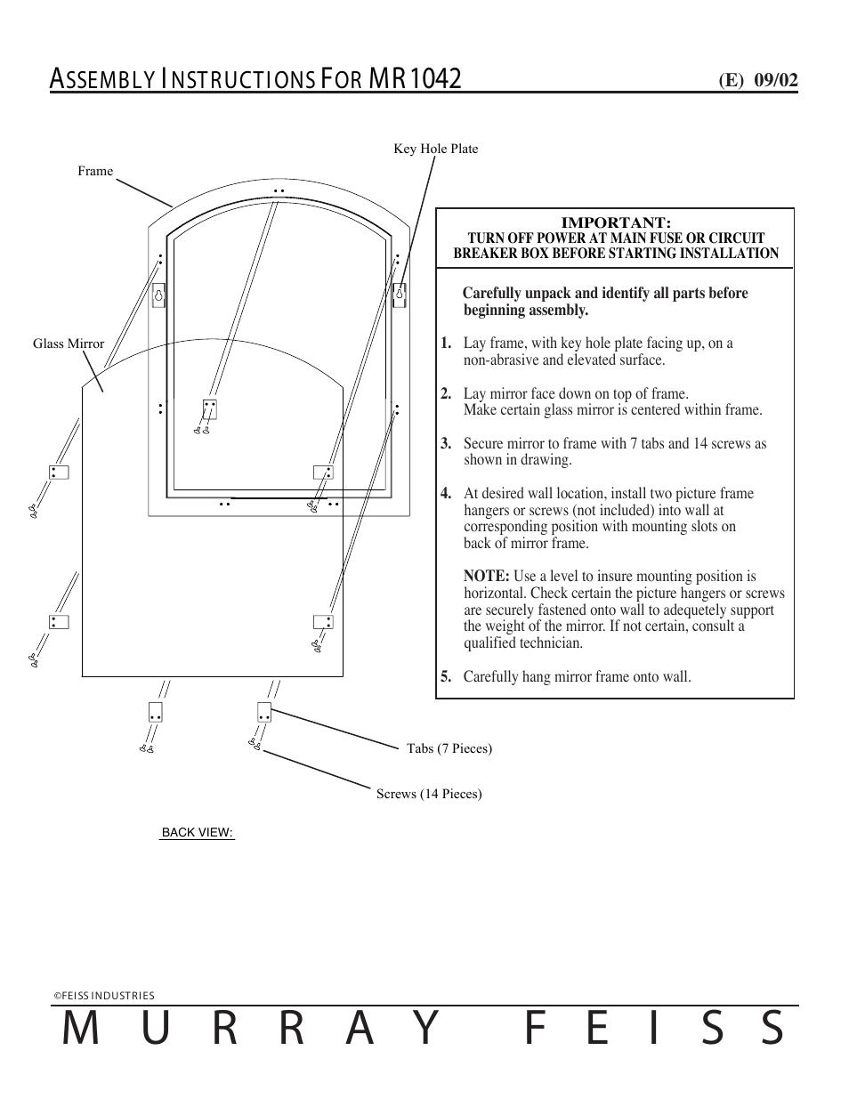 Feiss MR1042 Mirror User Manual | 1 page