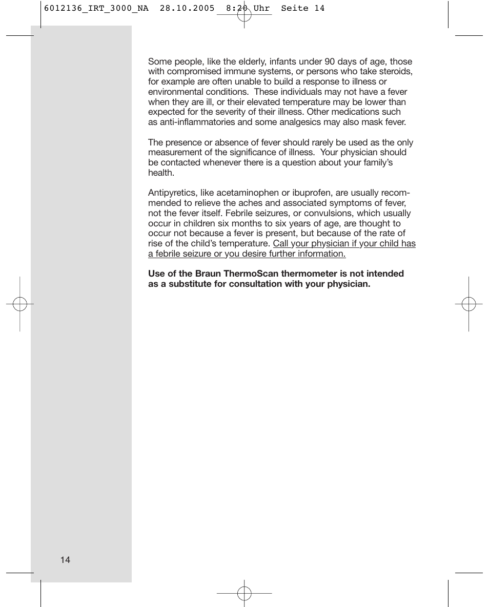 Braun ThermoScan IRT 3020 User Manual | Page 14 / 16