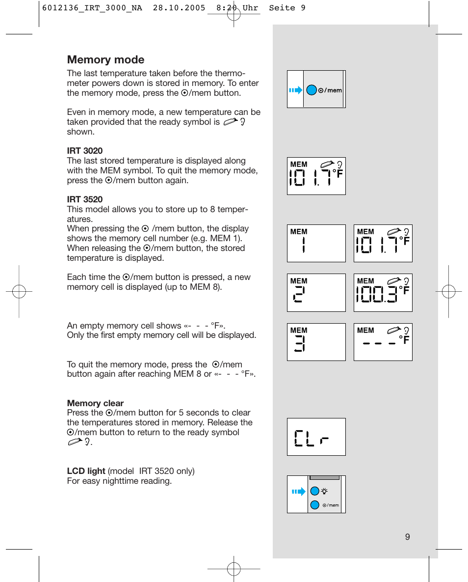 Braun ThermoScan IRT 3020 User Manual | Page 9 / 16