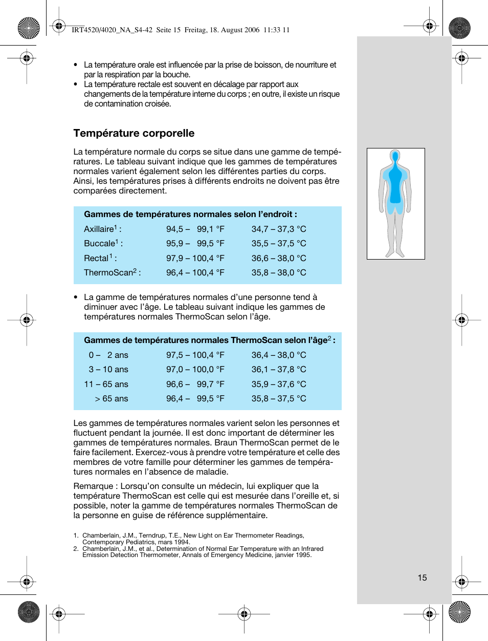 Température corporelle | Braun ThermoScan IRT 4520 User Manual | Page 15 / 42