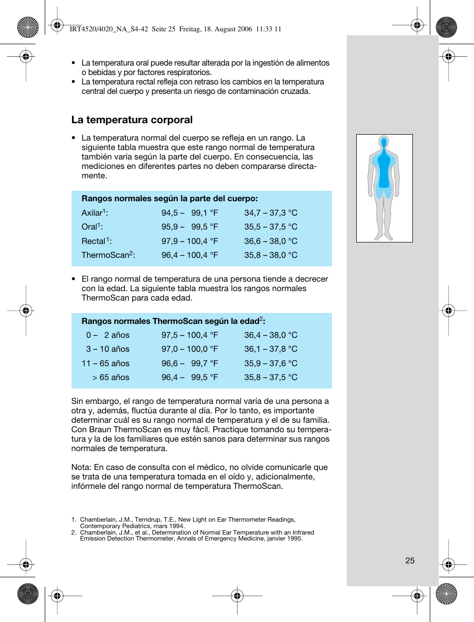 La temperatura corporal | Braun ThermoScan IRT 4520 User Manual | Page 25 / 42