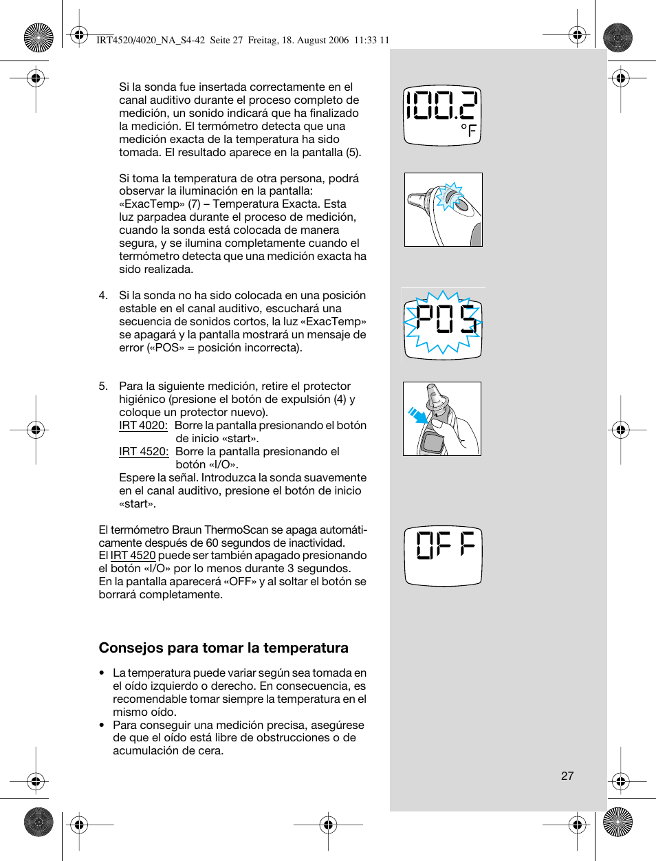 Consejos para tomar la temperatura | Braun ThermoScan IRT 4520 User Manual | Page 27 / 42