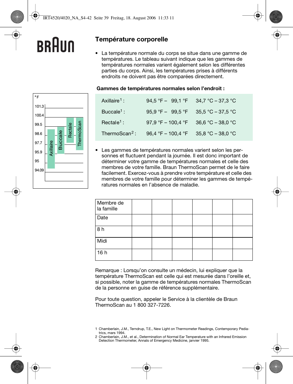 Température corporelle | Braun ThermoScan IRT 4520 User Manual | Page 39 / 42