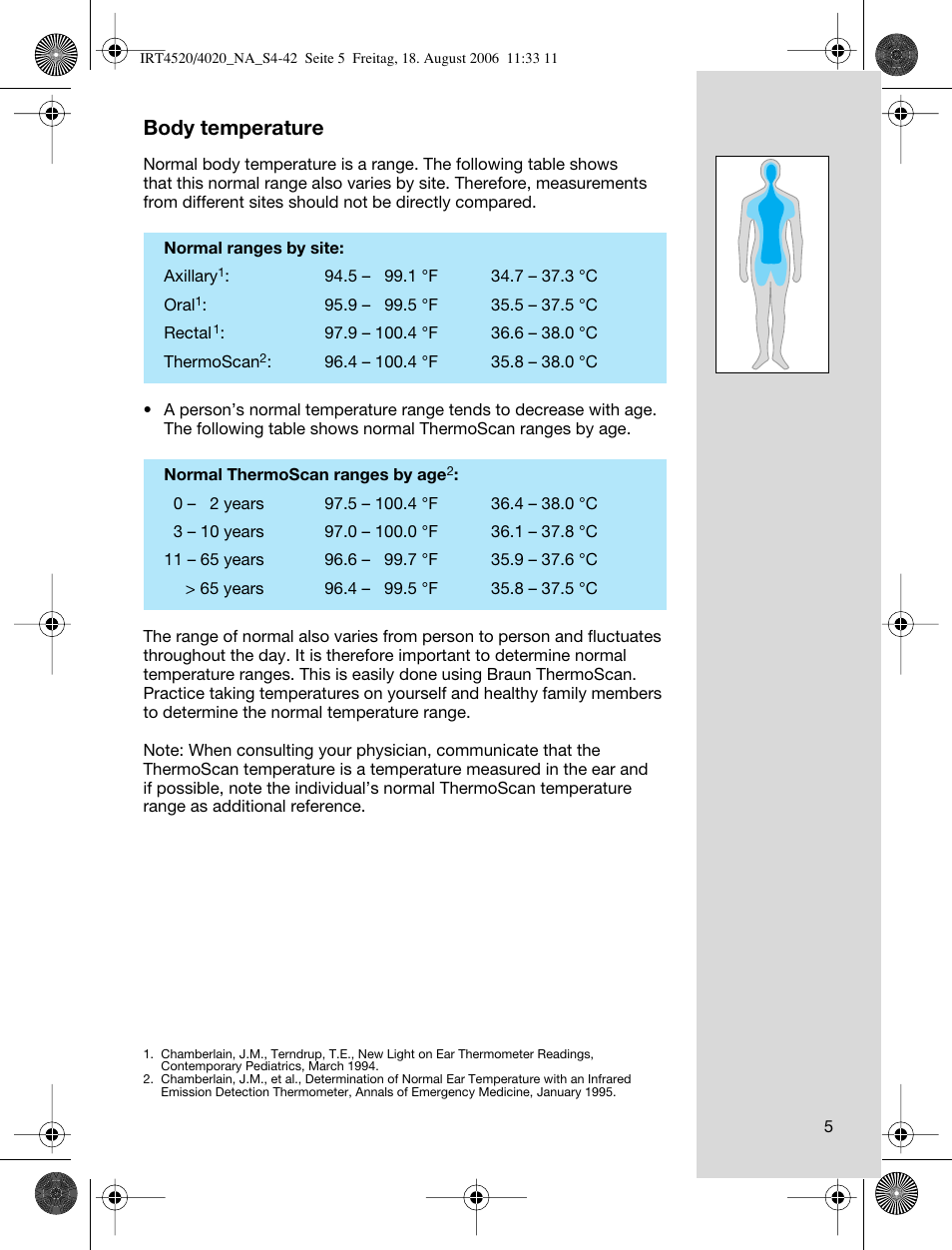 Body temperature | Braun ThermoScan IRT 4520 User Manual | Page 5 / 42