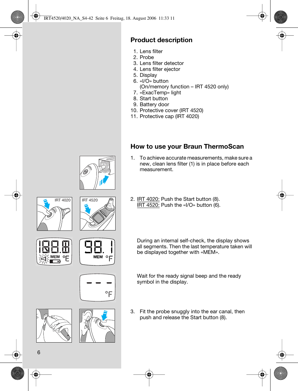 Product description, How to use your braun thermoscan | Braun ThermoScan IRT 4520 User Manual | Page 6 / 42