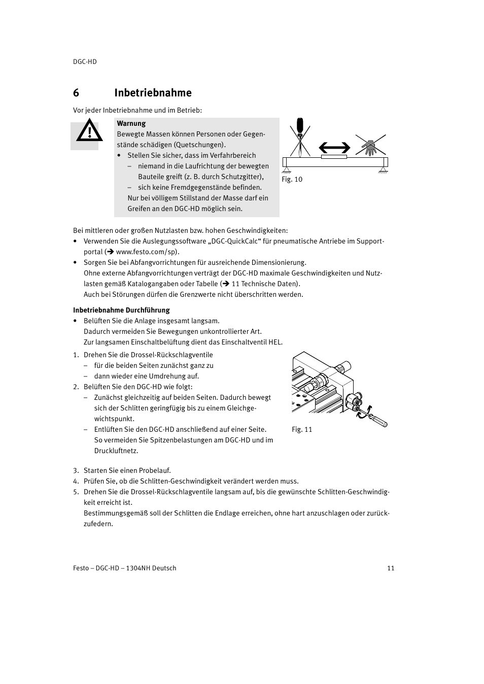 6 inbetriebnahme, 6inbetriebnahme | Festo DGC-HD User Manual | Page 11 / 88