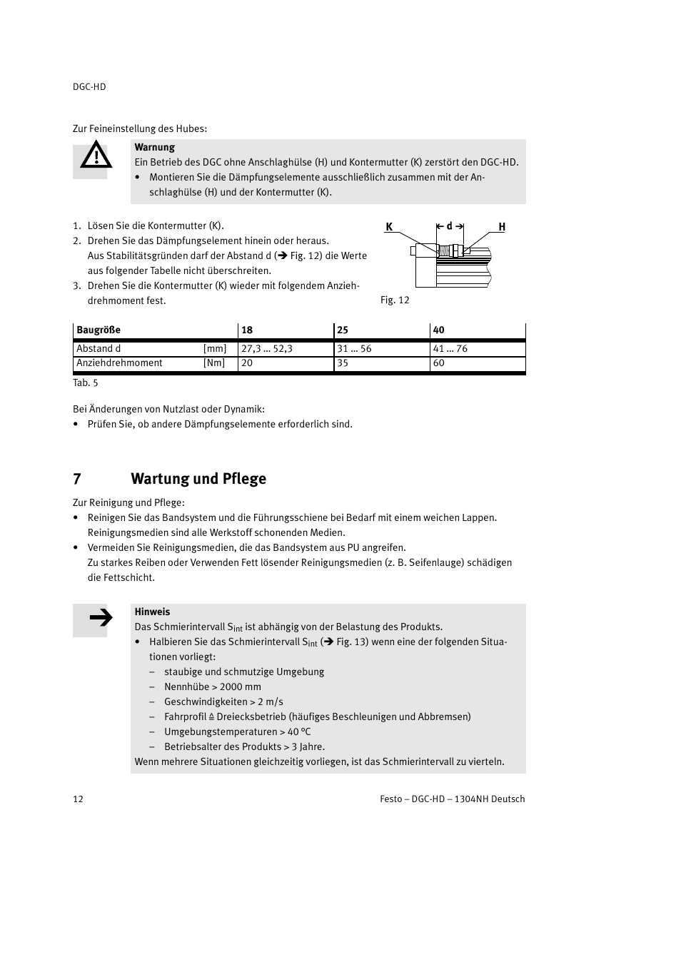 7 wartung und pflege, 7wartung und pflege | Festo DGC-HD User Manual | Page 12 / 88