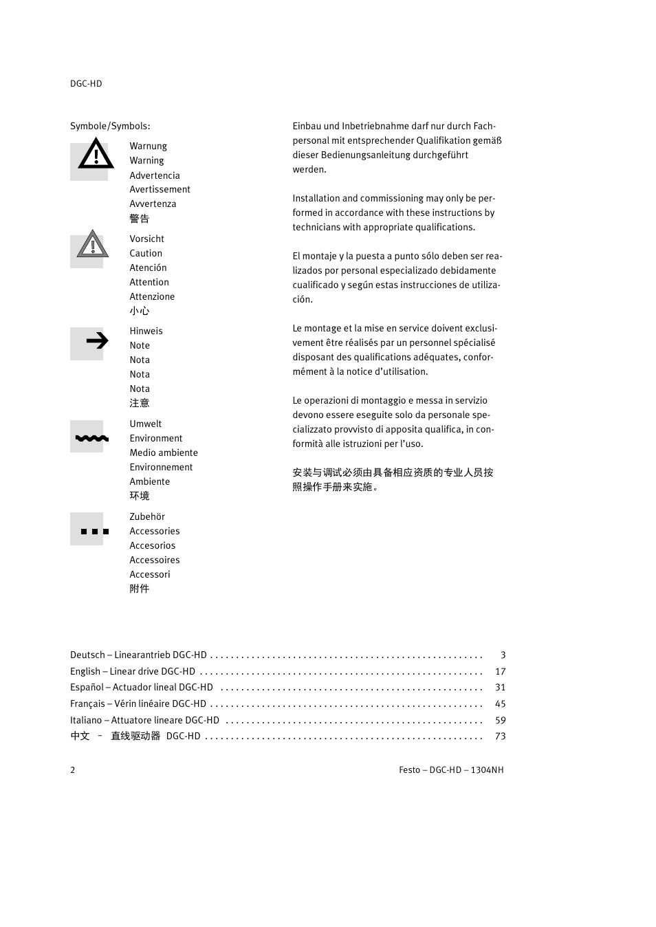 Festo DGC-HD User Manual | Page 2 / 88