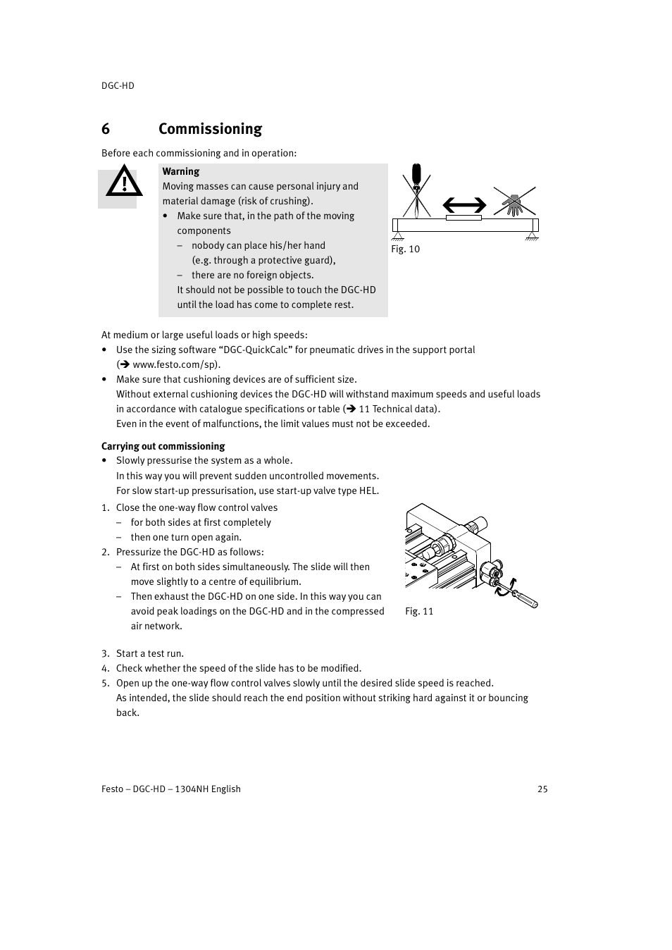 6 commissioning, 6commissioning | Festo DGC-HD User Manual | Page 25 / 88