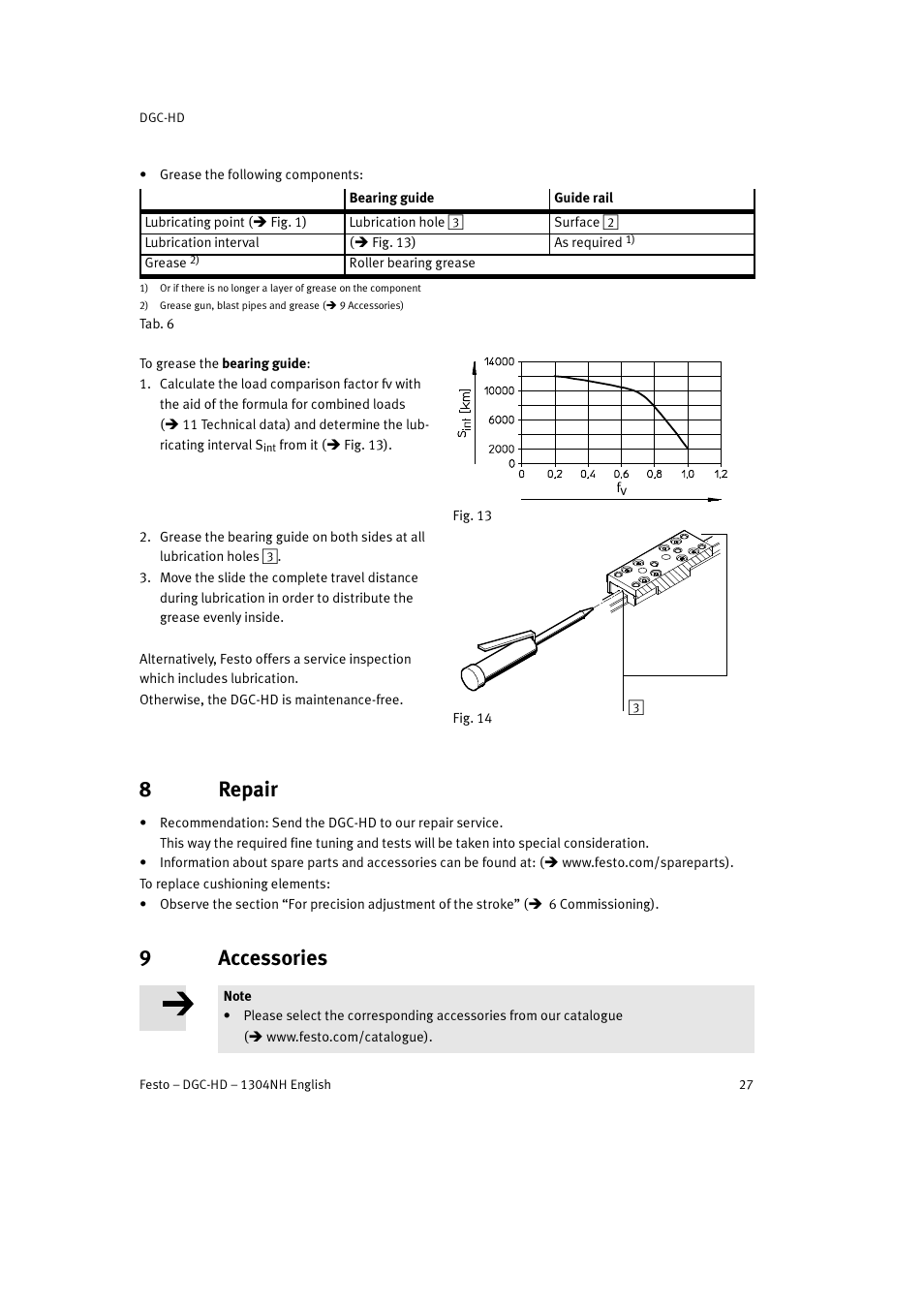 8 repair, 9 accessories, 8repair | 9accessories | Festo DGC-HD User Manual | Page 27 / 88