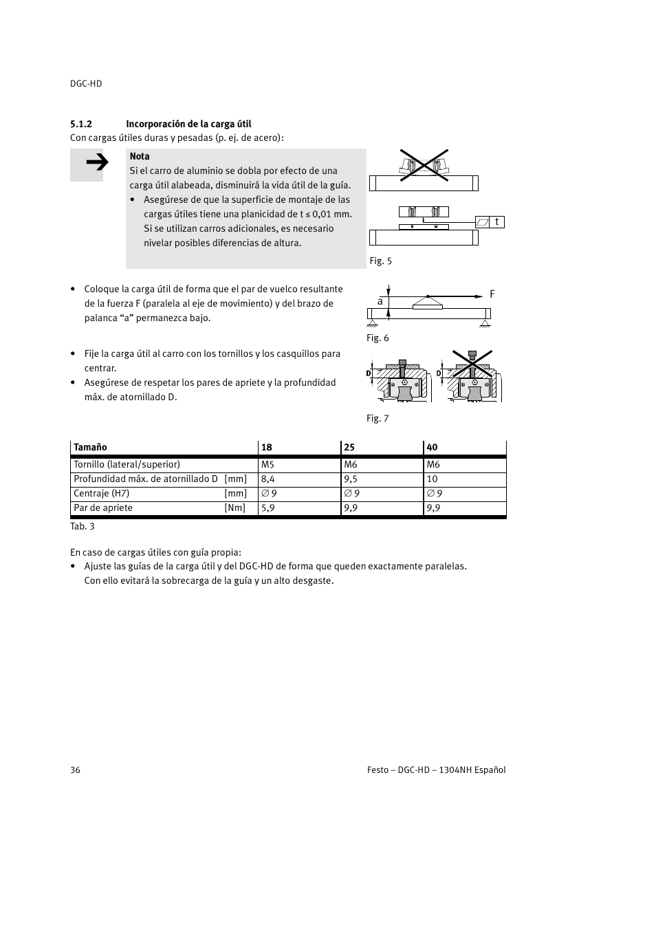 2 incorporación de la carga útil | Festo DGC-HD User Manual | Page 36 / 88