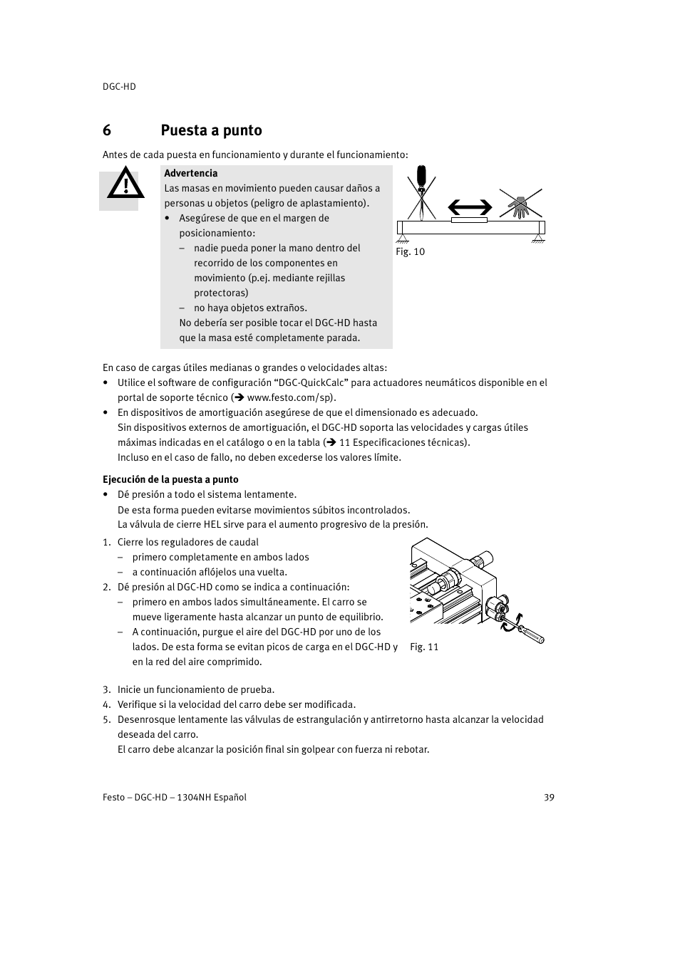 6 puesta a punto, 6puesta a punto | Festo DGC-HD User Manual | Page 39 / 88