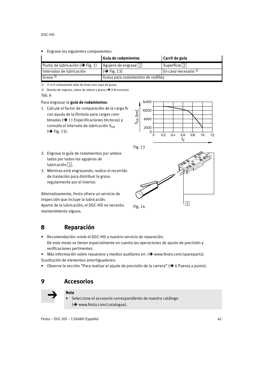 8 reparación, 9 accesorios, 8reparación | 9accesorios | Festo DGC-HD User Manual | Page 41 / 88
