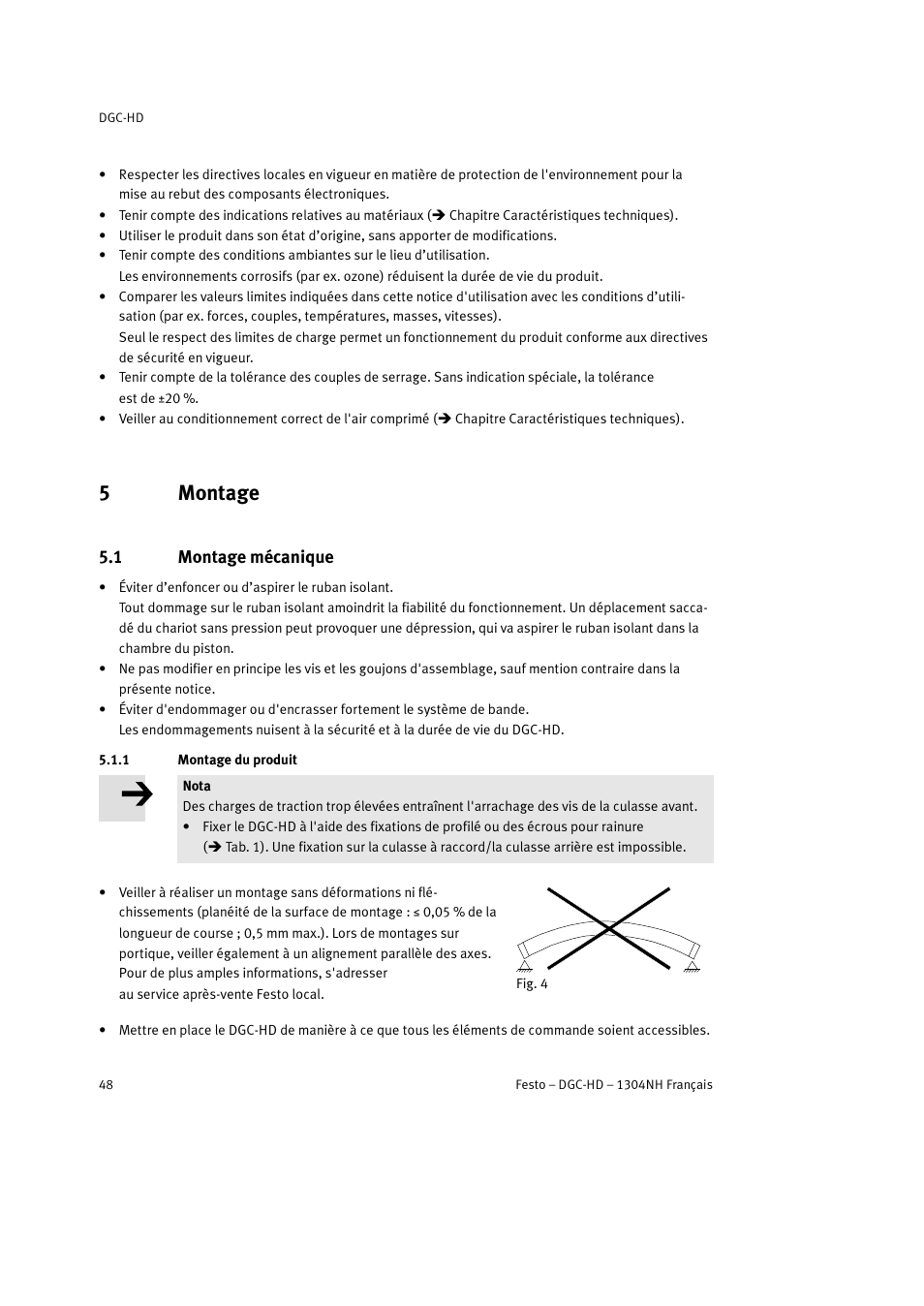 5 montage, 1 montage mécanique, 1 montage du produit | 5montage | Festo DGC-HD User Manual | Page 48 / 88