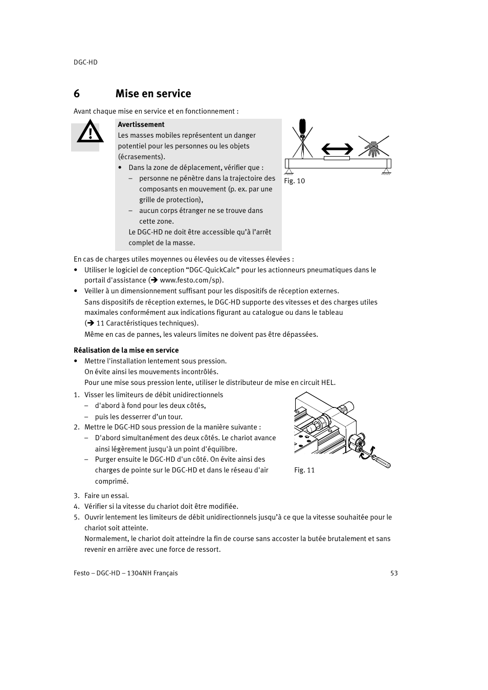6 mise en service, 6mise en service | Festo DGC-HD User Manual | Page 53 / 88