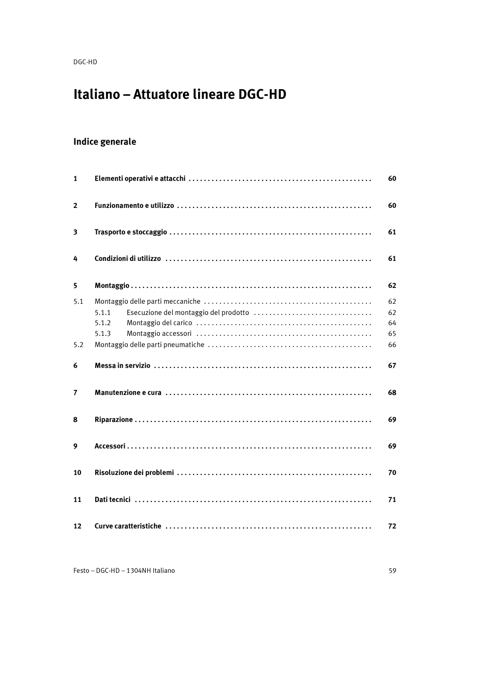 Italiano – attuatore lineare dgc-hd, Indice generale | Festo DGC-HD User Manual | Page 59 / 88