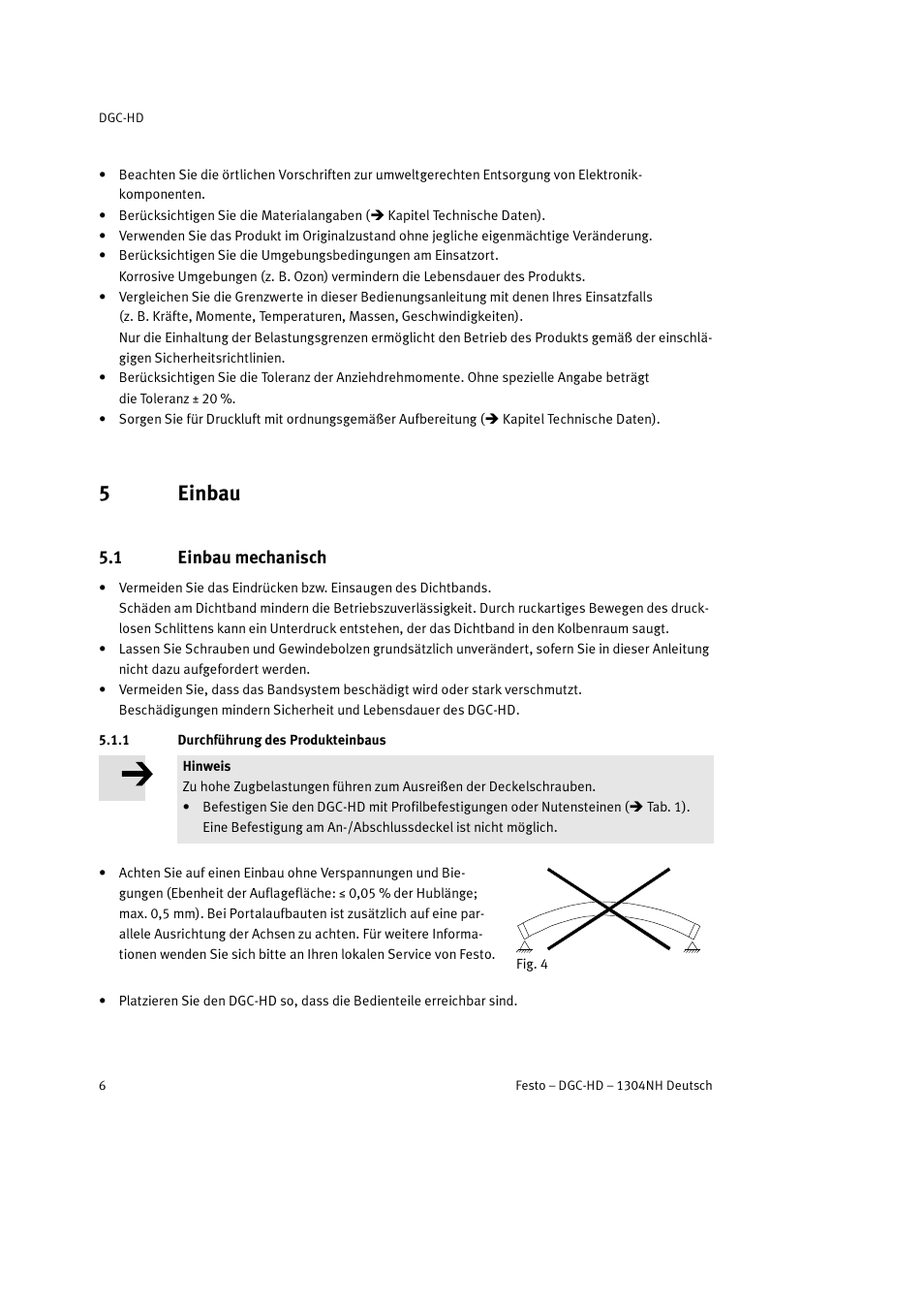 5 einbau, 1 einbau mechanisch, 1 durchführung des produkteinbaus | 5einbau | Festo DGC-HD User Manual | Page 6 / 88