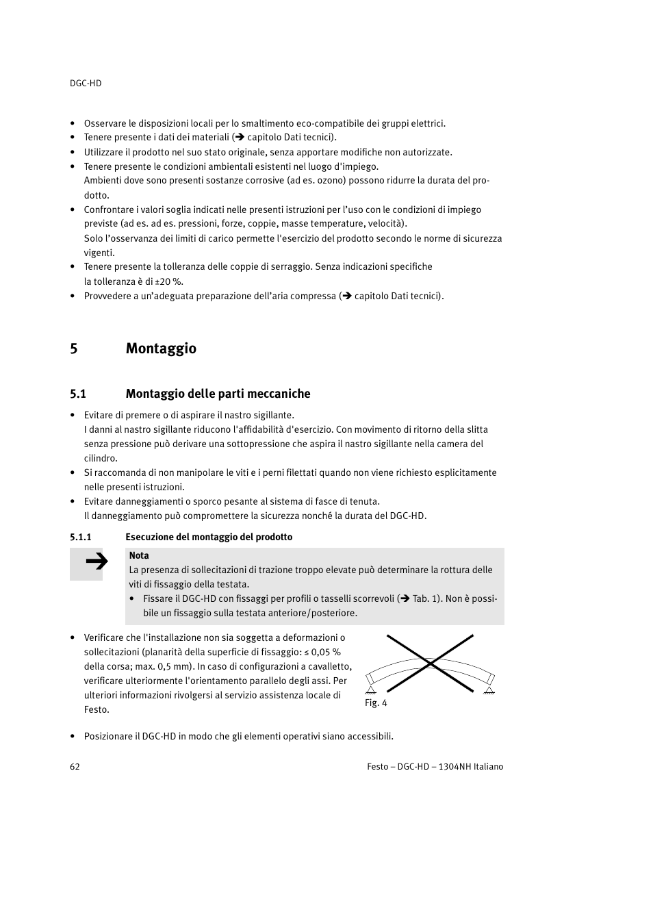 5 montaggio, 1 montaggio delle parti meccaniche, 1 esecuzione del montaggio del prodotto | 5montaggio | Festo DGC-HD User Manual | Page 62 / 88