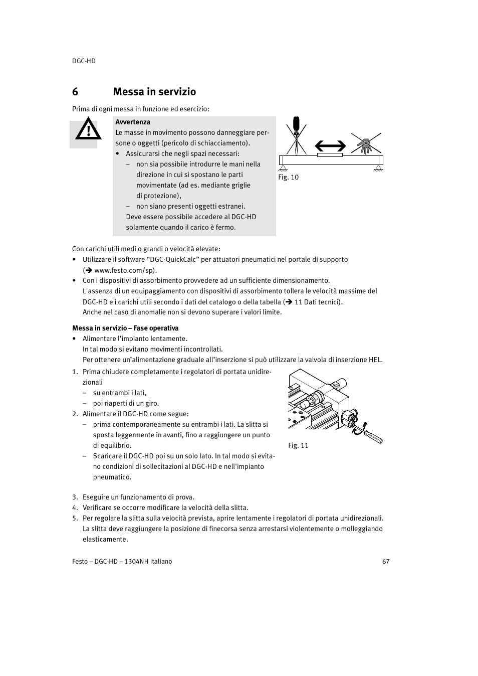 6 messa in servizio, 6messa in servizio | Festo DGC-HD User Manual | Page 67 / 88