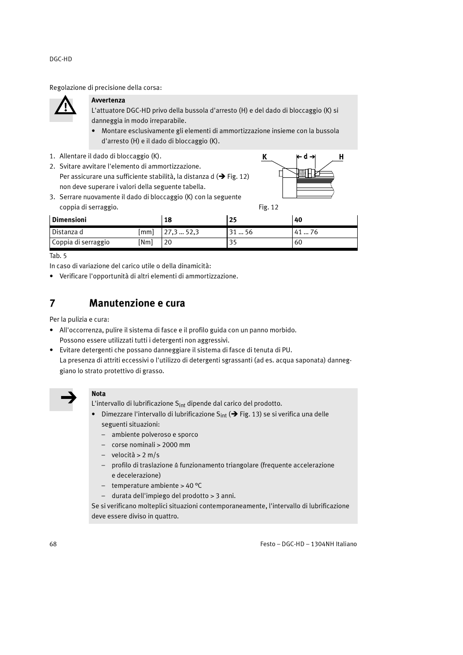 7 manutenzione e cura, 7manutenzione e cura | Festo DGC-HD User Manual | Page 68 / 88