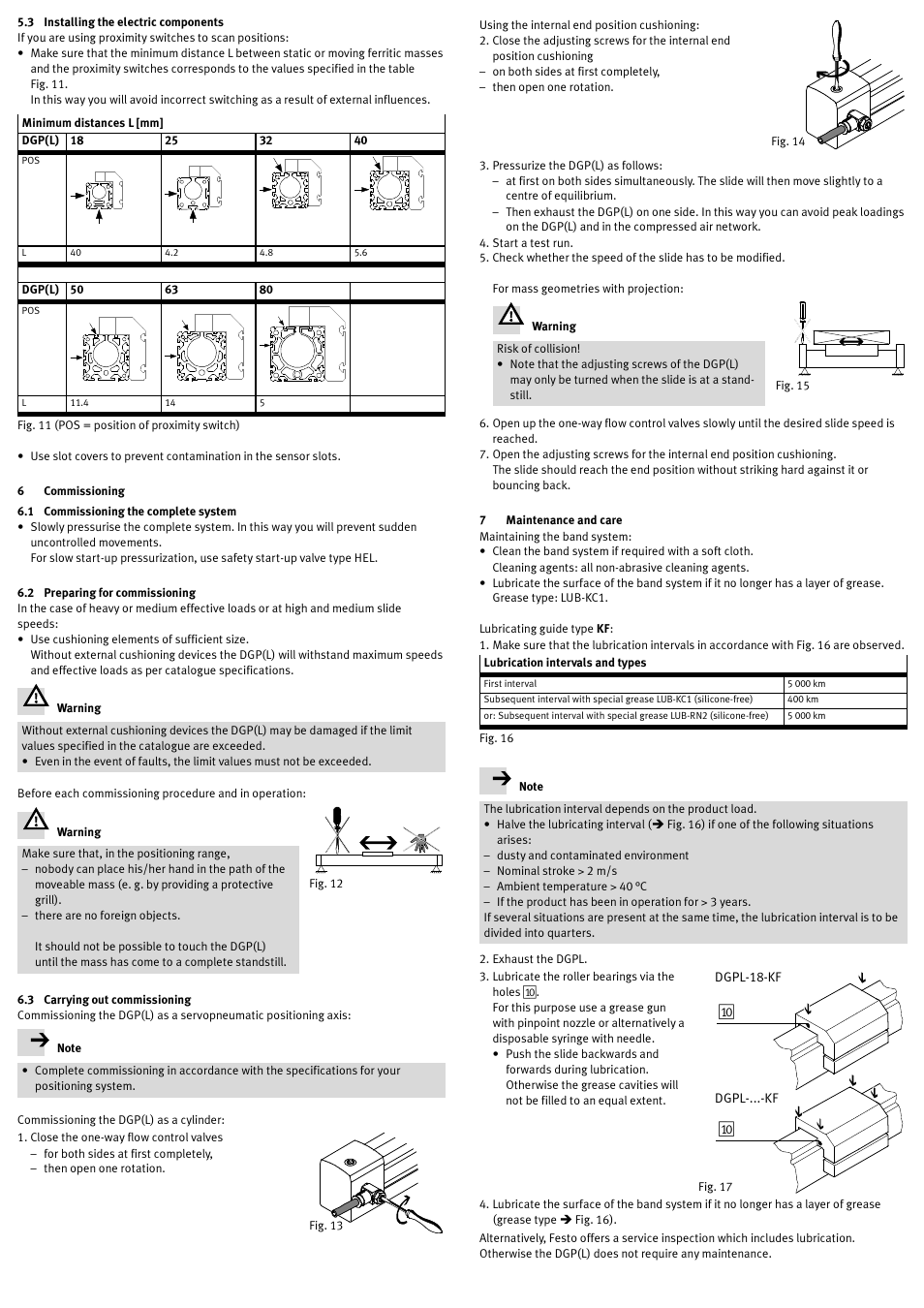 3 installing the electric components, 6 commissioning, 1 commissioning the complete system | 2 preparing for commissioning, 3 carrying out commissioning, 7 maintenance and care | Festo DGP(L)-…-B User Manual | Page 7 / 24