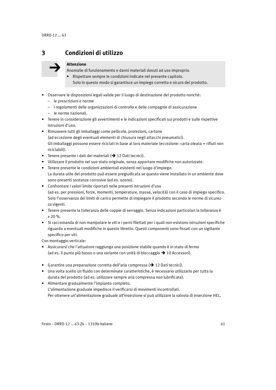 3 condizioni di utilizzo, 3condizioni di utilizzo | Festo DRRD-12 ... 63 User Manual | Page 61 / 88
