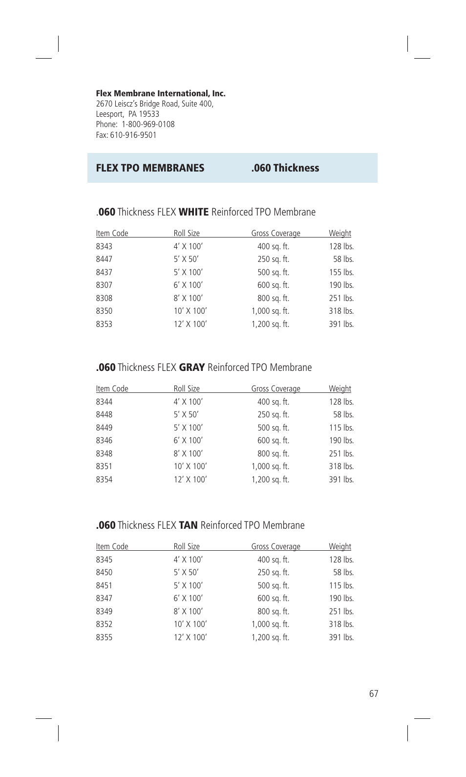 Flex tpo membranes .060 thickness, 060 thickness flex white reinforced tpo membrane, 060 thickness flex gray reinforced tpo membrane | 060 thickness flex tan reinforced tpo membrane | Flex TPO Для дома User Manual | Page 67 / 80