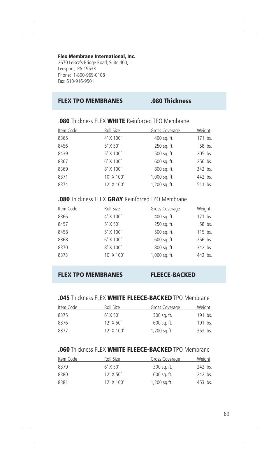Flex tpo membranes .080 thickness, 080 thickness flex white reinforced tpo membrane, 080 thickness flex gray reinforced tpo membrane | Flex TPO Для дома User Manual | Page 69 / 80