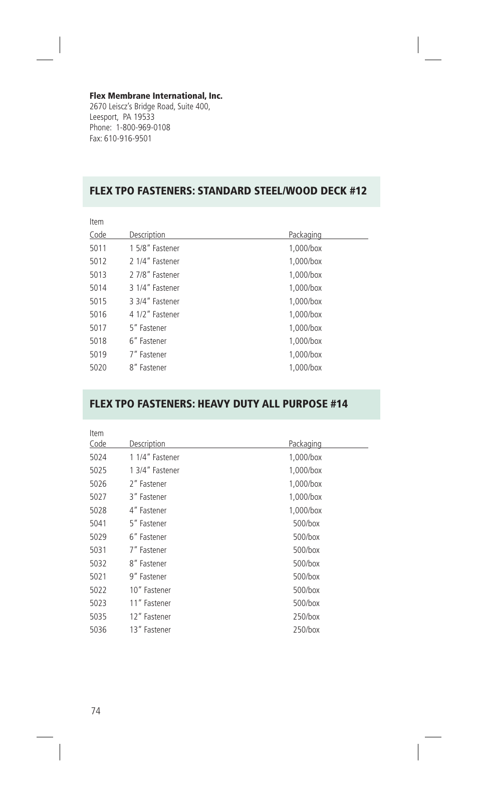 Flex tpo fasteners: standard steel/wood deck #12, Flex tpo fasteners: heavy duty all purpose #14 | Flex TPO Для дома User Manual | Page 74 / 80