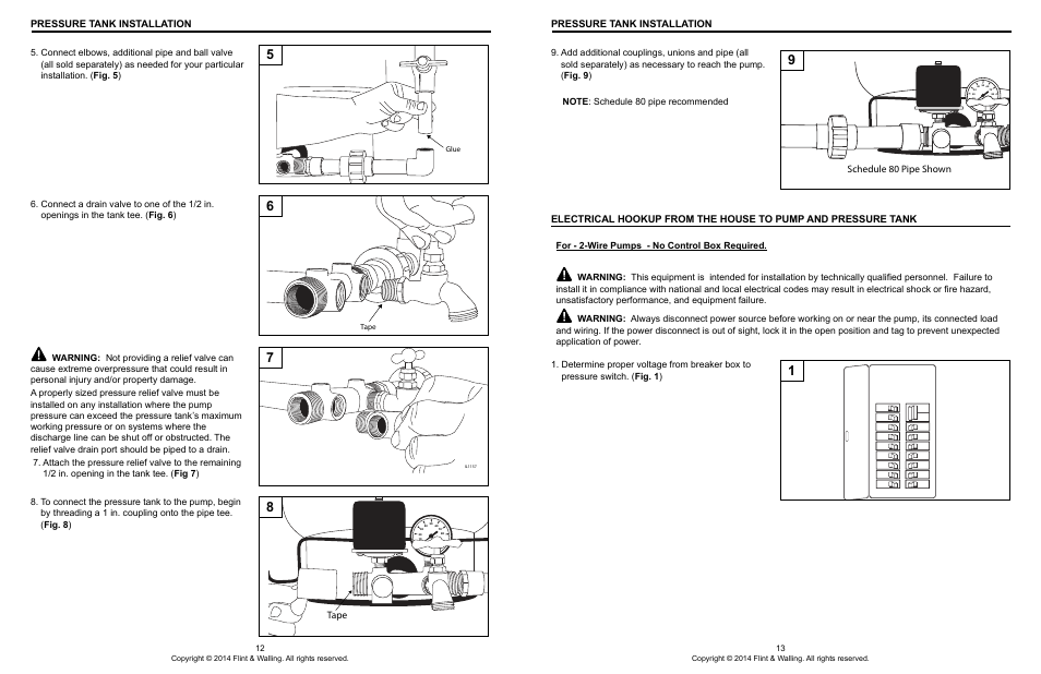 Pressure tank installation, Schedule 80 pipe shown, Tape | Flint & Walling 4 (10 cm) Stainless Commander S Series User Manual | Page 7 / 11