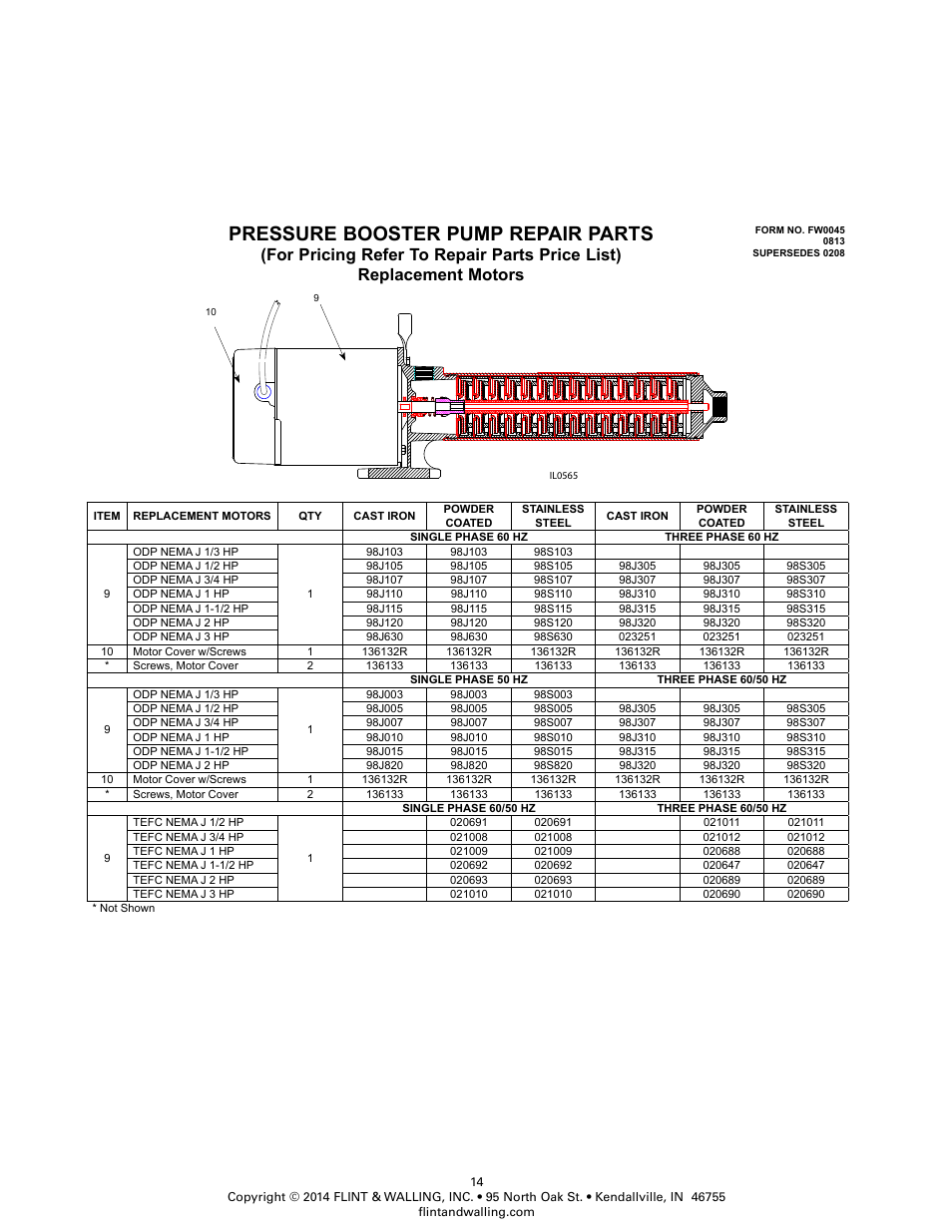 Pressure booster pump repair parts | Flint & Walling Pressure Booster Pumps Instructions User Manual | Page 14 / 15