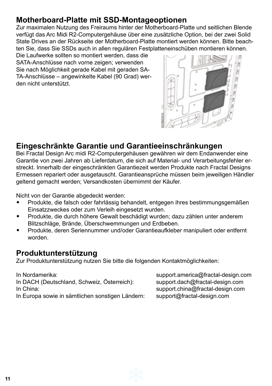 Motherboard-platte mit ssd-montageoptionen, Produktunterstützung | Fractal Design ARC Midi R2 Solid Side Panel User Manual | Page 12 / 39