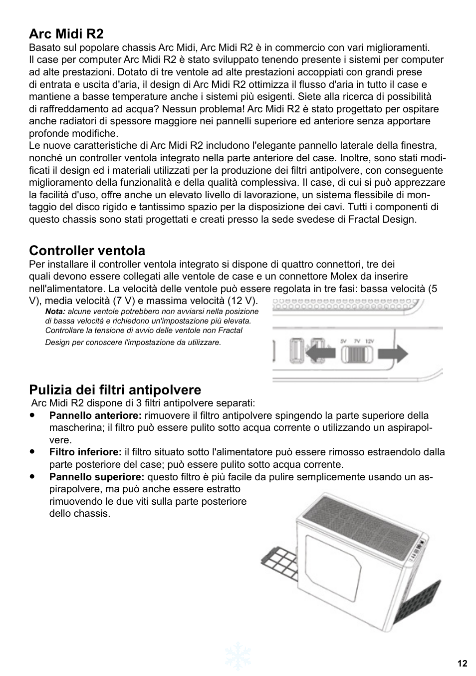 Arc midi r2, Controller ventola, Pulizia dei filtri antipolvere | Fractal Design ARC Midi R2 Solid Side Panel User Manual | Page 13 / 39