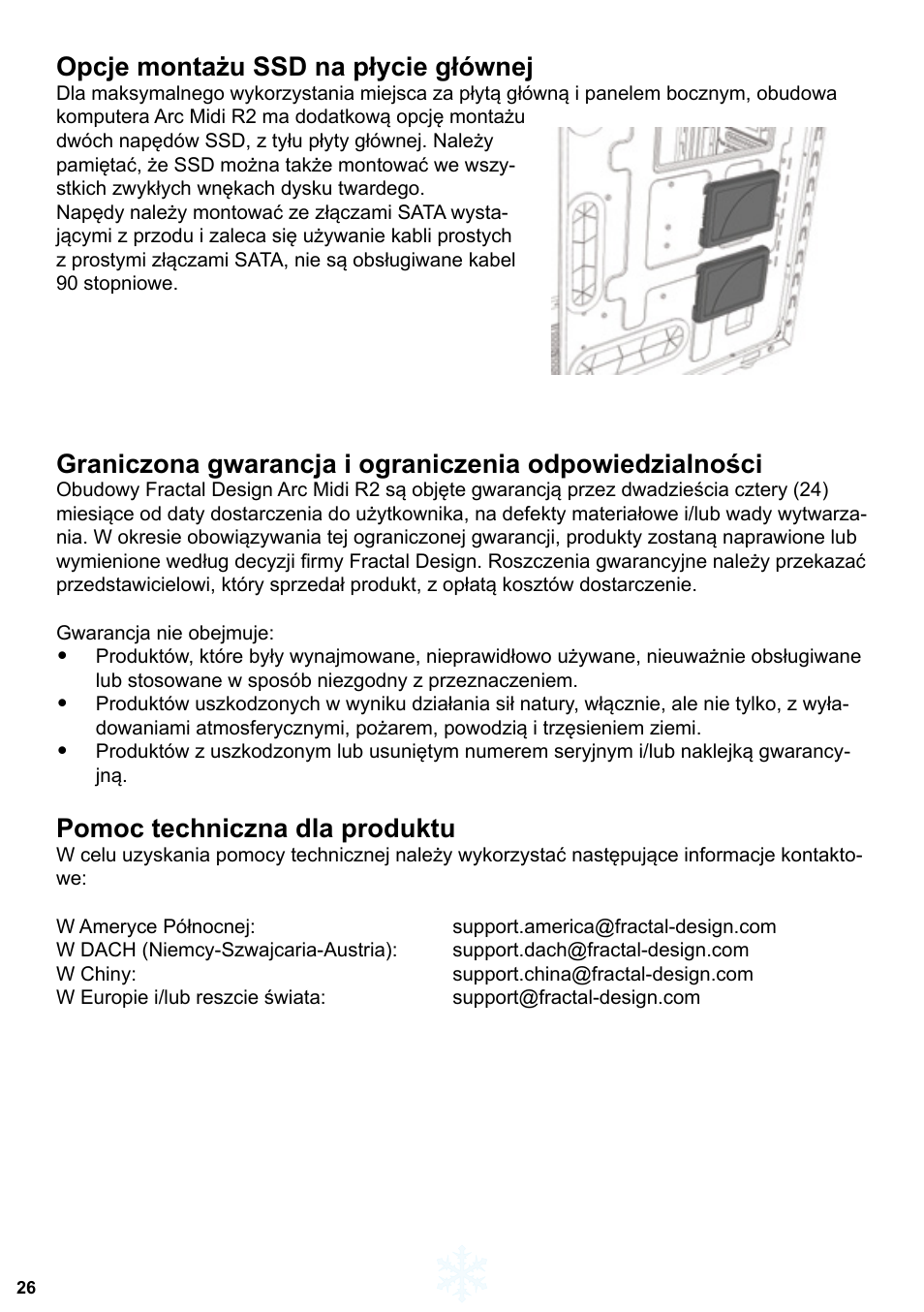 Opcje montażu ssd na płycie głównej, Pomoc techniczna dla produktu | Fractal Design ARC Midi R2 Solid Side Panel User Manual | Page 27 / 39