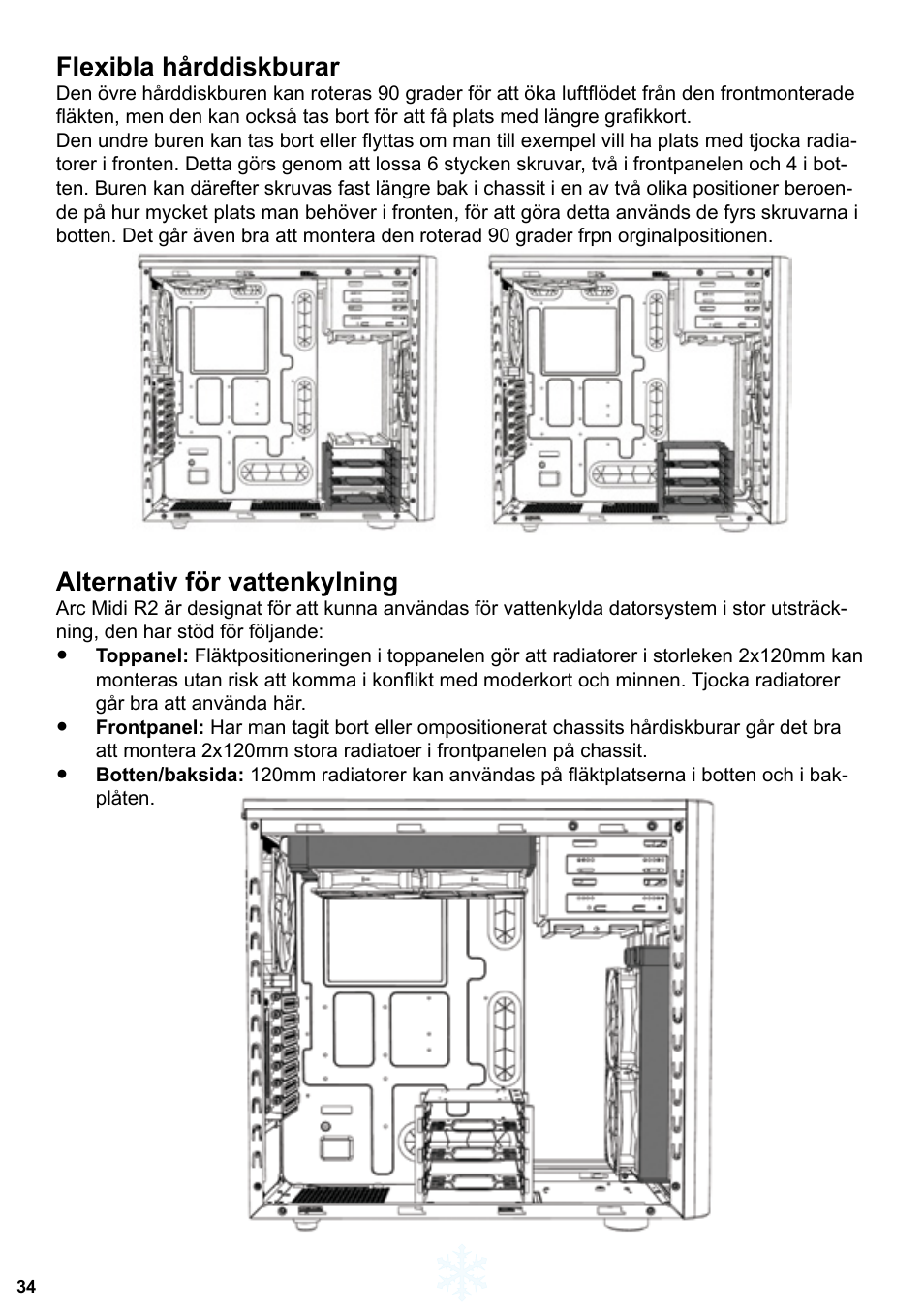 Flexibla hårddiskburar, Alternativ för vattenkylning | Fractal Design ARC Midi R2 Solid Side Panel User Manual | Page 35 / 39