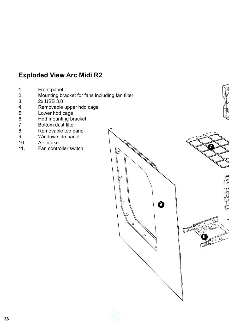 Exploded view arc midi r2 | Fractal Design ARC Midi R2 Solid Side Panel User Manual | Page 37 / 39