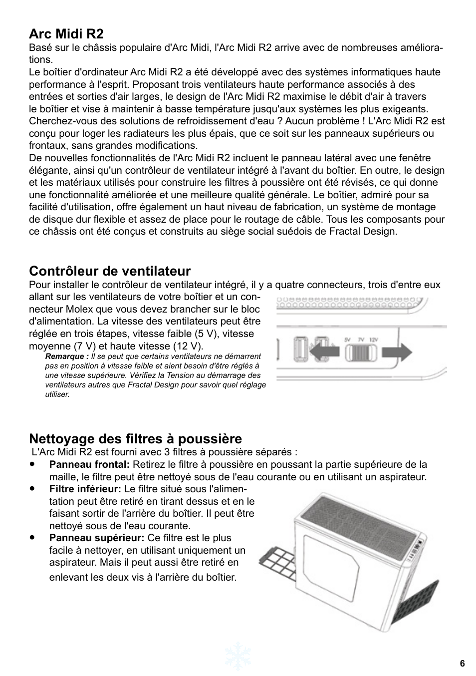 Arc midi r2, Contrôleur de ventilateur, Nettoyage des filtres à poussière | Fractal Design ARC Midi R2 Solid Side Panel User Manual | Page 7 / 39