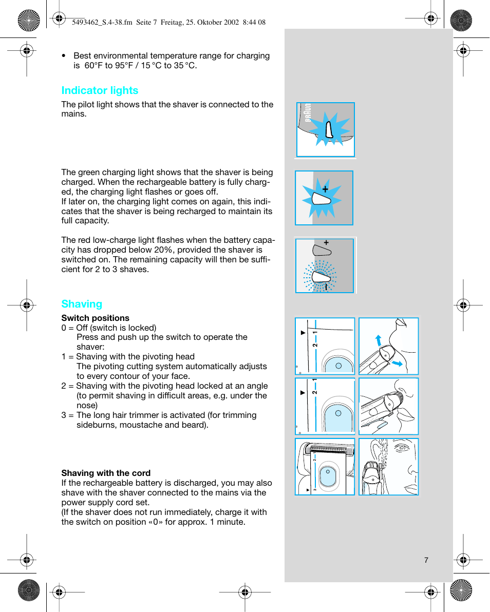 Indicator lights, Shaving | Braun 5493 User Manual | Page 7 / 38