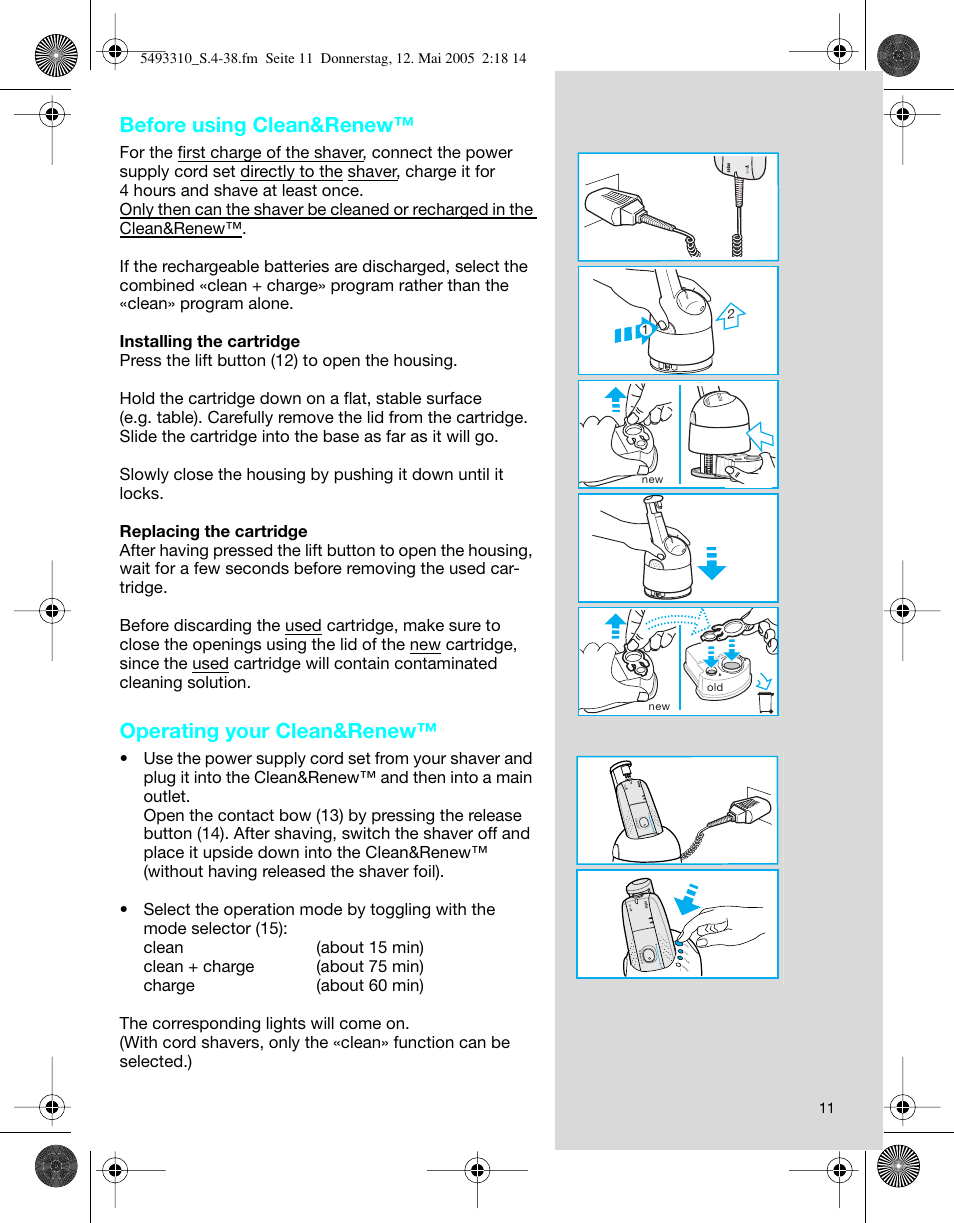 Before using clean&renew, Operating your clean&renew | Braun 7526 User Manual | Page 11 / 35