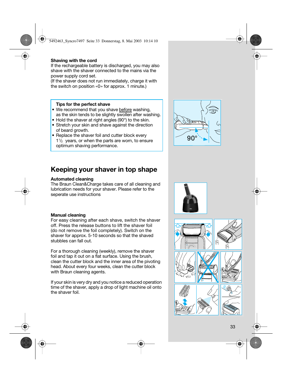 Keeping your shaver in top shape | Braun 7640 User Manual | Page 33 / 39