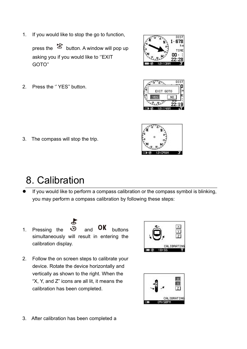 Calibration, 3 stop go to function | GLOBALSAT GH-561 User Manual User Manual | Page 13 / 48