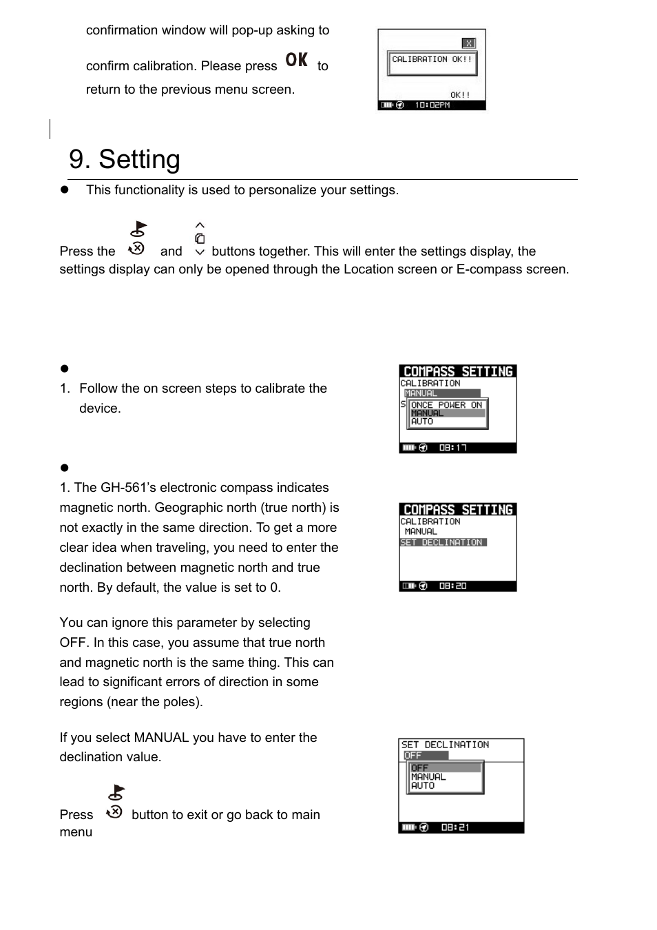 Setting, 1 compass setting | GLOBALSAT GH-561 User Manual User Manual | Page 14 / 48