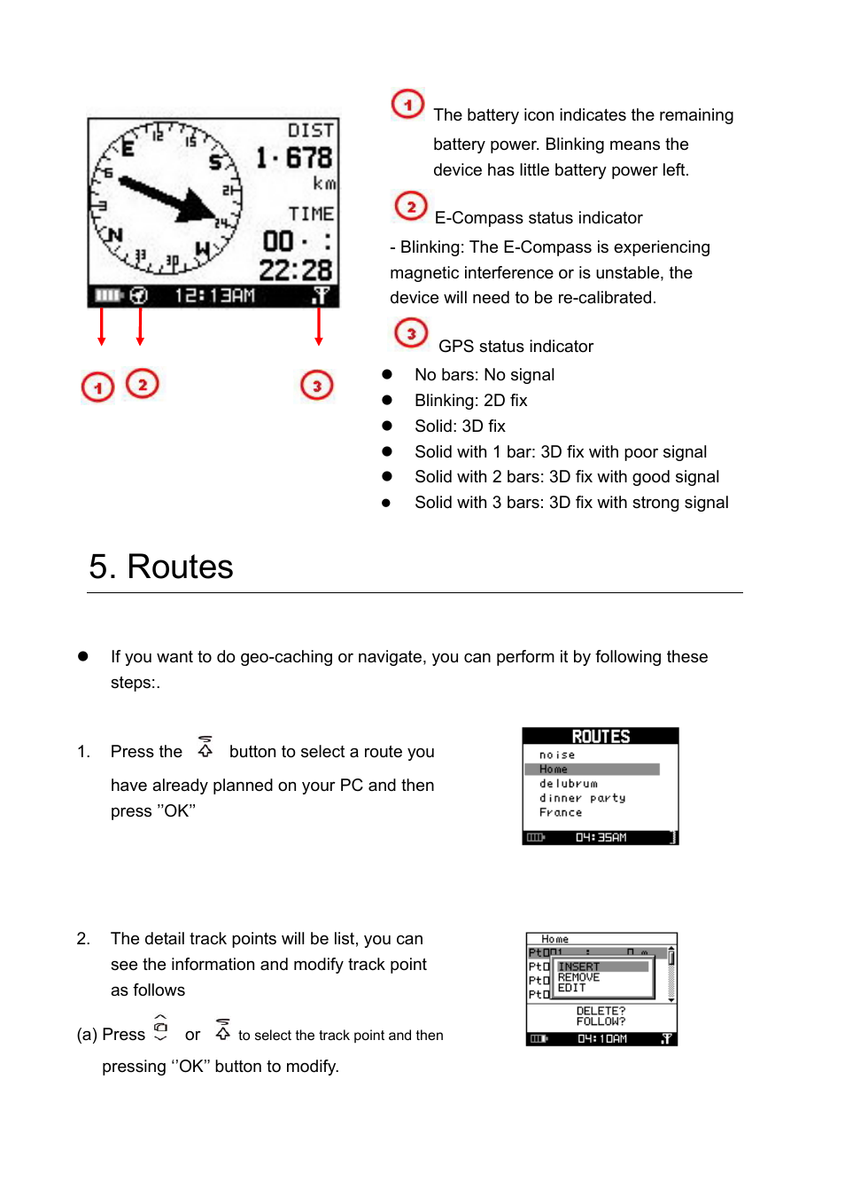 Routes, Icon explanation, 1 start route | GLOBALSAT GH-561 User Manual User Manual | Page 9 / 48