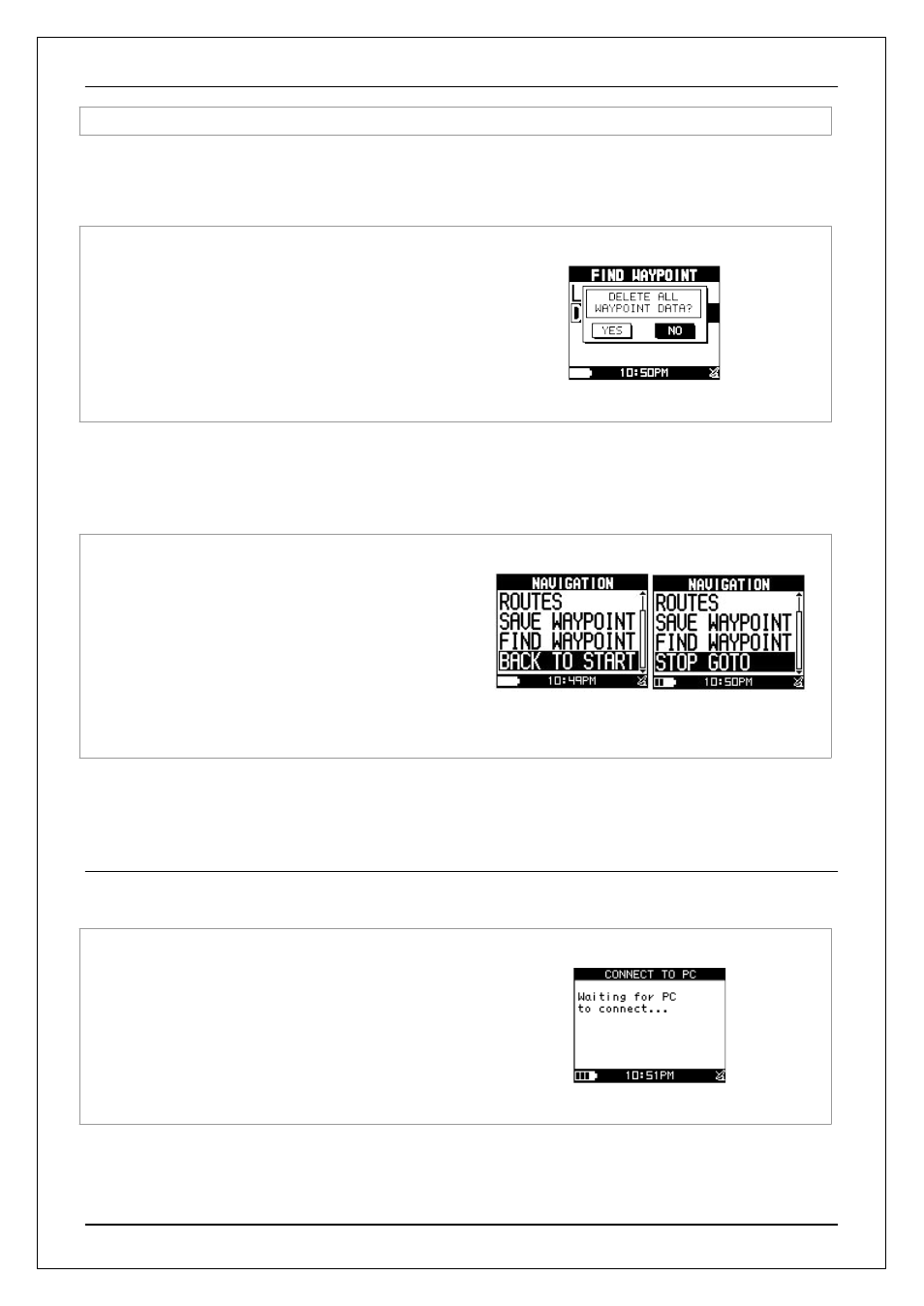 9 connect to pc, 5 return to start /stop goto, 2 delete all | GLOBALSAT GH-625XT v3.0 User manual User Manual | Page 37 / 46