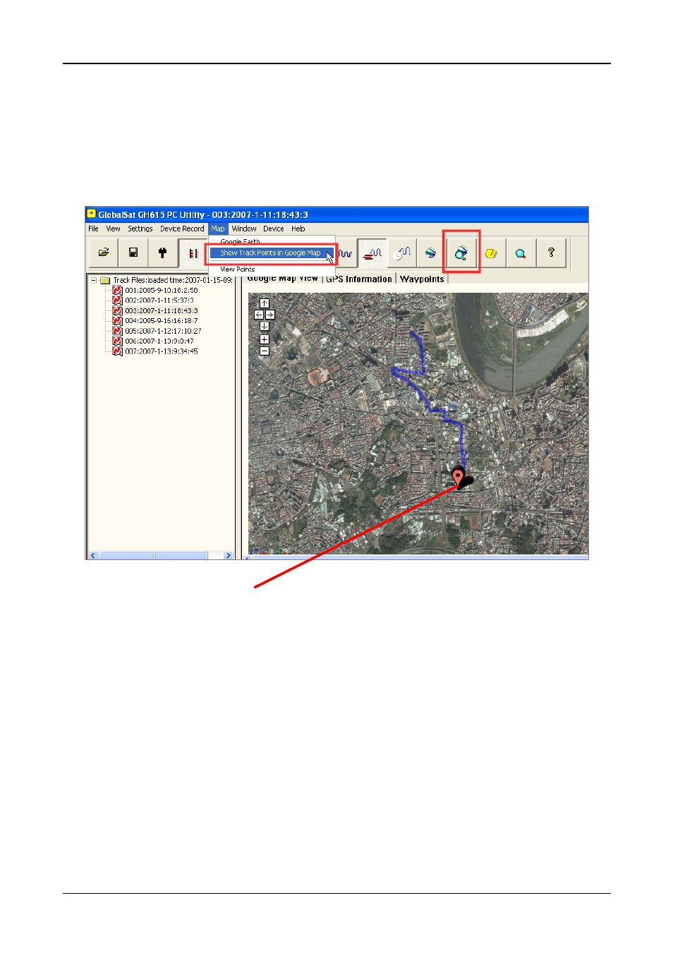 View track points in google maps | GLOBALSAT GH-615 User Manual User Manual | Page 44 / 52