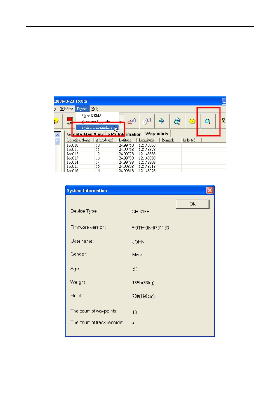 Display the system information of gh-615 | GLOBALSAT GH-615 User Manual User Manual | Page 47 / 52