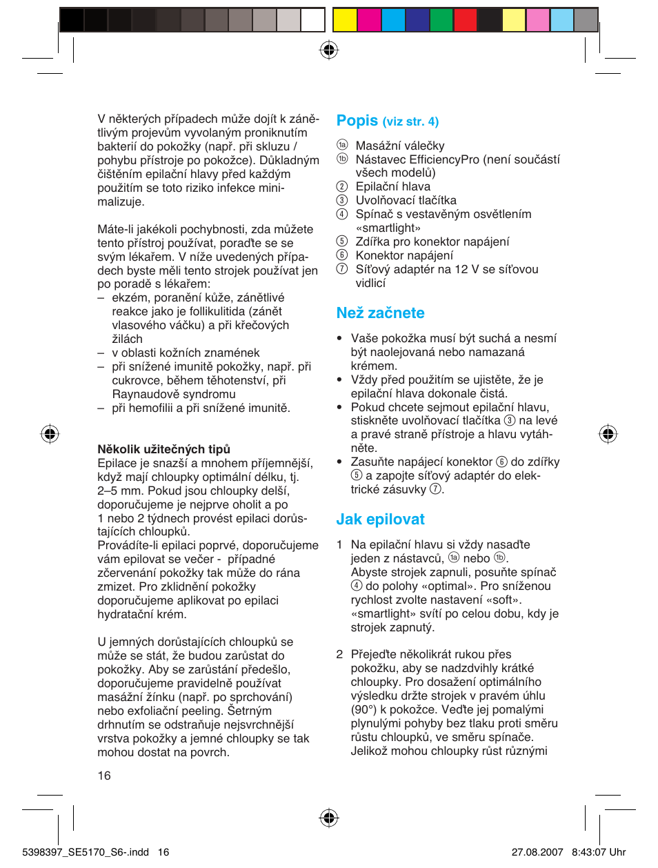 Popis, Než začnete, Jak epilovat | Braun 5270 User Manual | Page 15 / 67